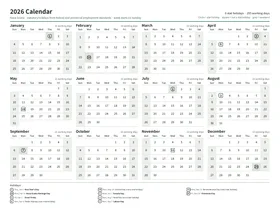 First page: Year calendar, Letter landscape