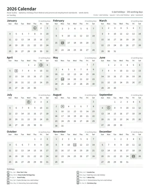 First page: Year calendar, Letter portrait