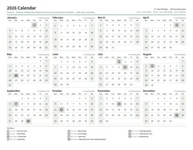 First page: Year calendar, Letter landscape