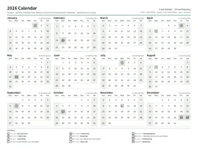 First page: Year calendar, Letter landscape