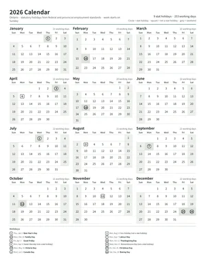 First page: Year calendar, Letter portrait