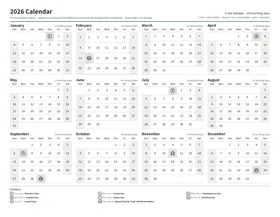 First page: Year calendar, Letter landscape
