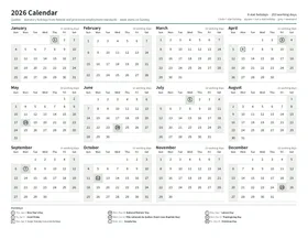 First page: Year calendar, Letter landscape