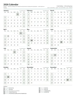 First page: Year calendar, Letter portrait
