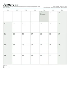 First page: Monthly calendar, Letter (12 pages)