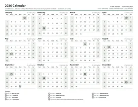 First page: Year calendar, Letter landscape