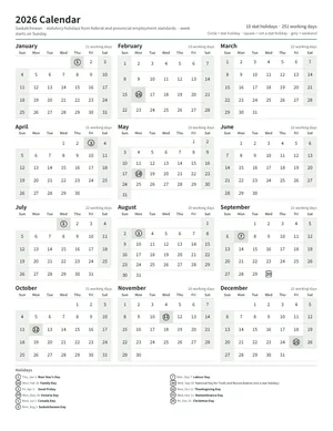 First page: Year calendar, Letter portrait