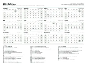 First page: Year calendar, Letter landscape