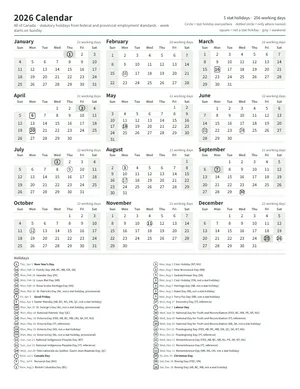 First page: Year calendar, Letter portrait