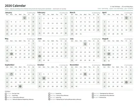 First page: Year calendar, Letter landscape