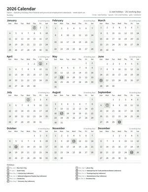 First page: Year calendar, Letter portrait