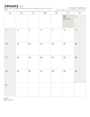 First page: Monthly calendar, Letter (12 pages)