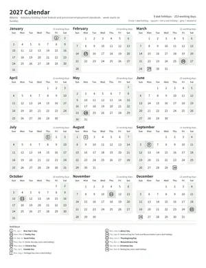 First page: Year calendar, Letter portrait