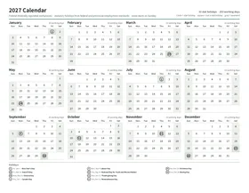 First page: Year calendar, Letter landscape