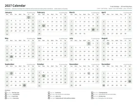 First page: Year calendar, Letter landscape