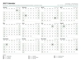 First page: Year calendar, Letter landscape