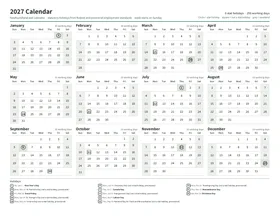 First page: Year calendar, Letter landscape