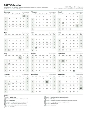 First page: Year calendar, Letter portrait