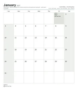 First page: Monthly calendar, Letter (12 pages)