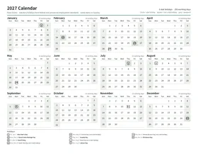 First page: Year calendar, Letter landscape