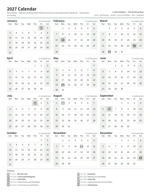 First page: Year calendar, Letter portrait