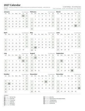 First page: Year calendar, Letter portrait