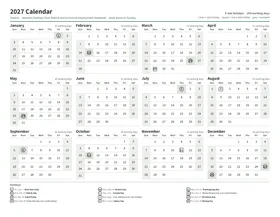 First page: Year calendar, Letter landscape