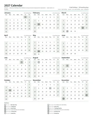 First page: Year calendar, Letter portrait