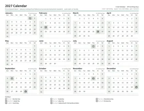 First page: Year calendar, Letter landscape
