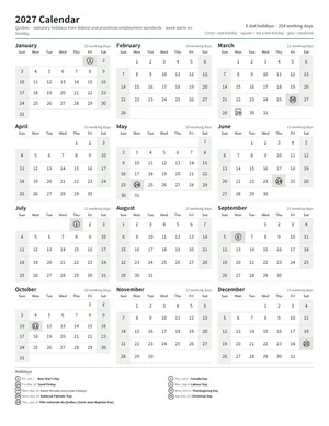 First page: Year calendar, Letter portrait