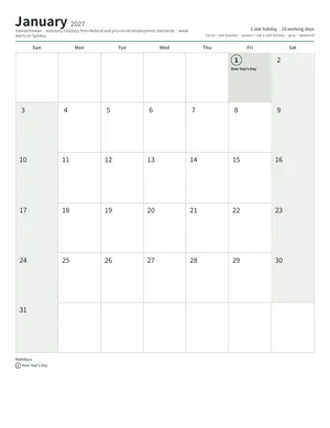 First page: Monthly calendar, Letter (12 pages)