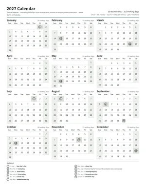 First page: Year calendar, Letter portrait