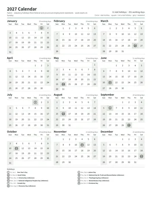 First page: Year calendar, Letter portrait