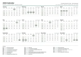 First page: Year calendar, A4 landscape