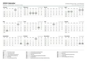 First page: Year calendar, A4 landscape