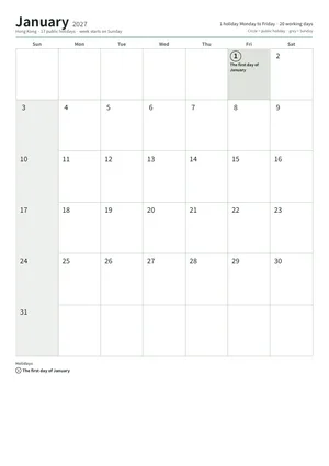 First page: Monthly calendar, A4 (12 pages)