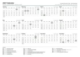 First page: Year calendar, A4 landscape