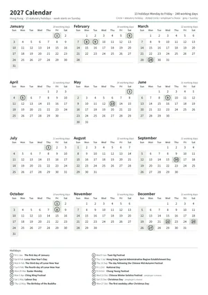 First page: Year calendar, A4 portrait
