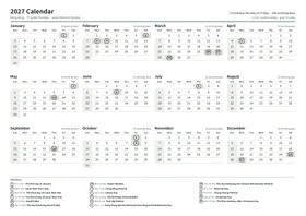 First page: Year calendar, A4 landscape