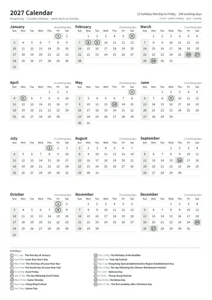 First page: Year calendar, A4 portrait