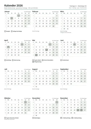 Erste Seite: Jahreskalender, A4 Hochformat, 1 Seite (ca. 66 KB)
