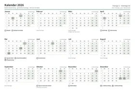 Erste Seite: Jahreskalender, A4 Querformat, 1 Seite (ca. 67 KB)