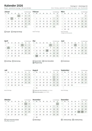 Erste Seite: Jahreskalender, A4 Hochformat, 1 Seite (ca. 76 KB)