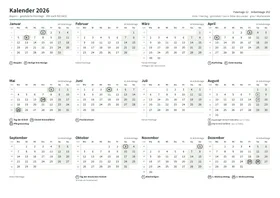 Erste Seite: Jahreskalender, A4 Querformat, 1 Seite (ca. 76 KB)