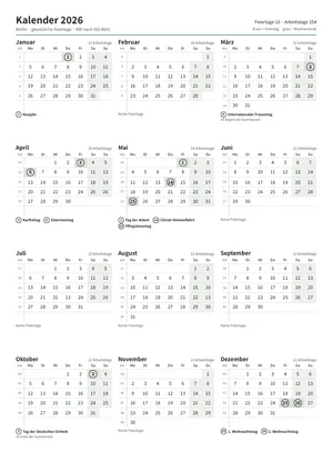 Erste Seite: Jahreskalender, A4 Hochformat, 1 Seite (ca. 64 KB)