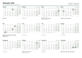 Erste Seite: Jahreskalender, A4 Querformat, 1 Seite (ca. 64 KB)