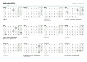 Erste Seite: Jahreskalender, A4 Querformat, 1 Seite (ca. 67 KB)