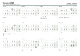 Erste Seite: Jahreskalender, A4 Querformat, 1 Seite (ca. 64 KB)
