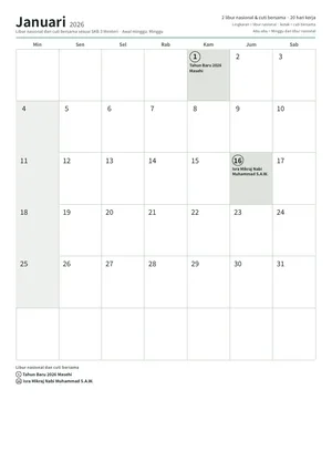 Pratinjau Kalender bulanan (12 halaman)