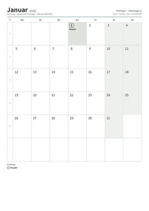 Erste Seite: Monatskalender, A4 Hochformat, 12 Seiten (ca. 89 KB)